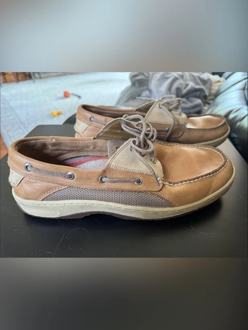 Sperry Brown and Beige Leather Mesh Boat Shoes